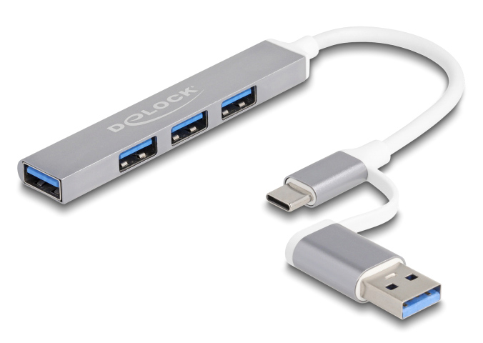 DELOCK USB hub 64214, 4x θυρών, 5Gbps, USB & USB-C σύνδεση, γκρι 3 DELOCK USB hub 64214, 4x θυρών, 5Gbps, USB & USB-C σύνδεση, γκρι