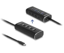 DELOCK USB hub 64233 με διακόπτες, 4 θυρών, 10Gbps, USB-C σύνδεση, μαύρο 1