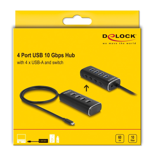 DELOCK USB hub 64233 με διακόπτες, 4 θυρών, 10Gbps, USB-C σύνδεση, μαύρο 8 DELOCK USB hub 64233 με διακόπτες, 4 θυρών, 10Gbps, USB-C σύνδεση, μαύρο - Image 6