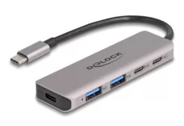 DELOCK USB hub 64239, 4x θυρών, 5Gbps, USB-C σύνδεση, γκρι 1