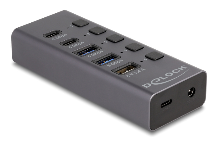 DELOCK USB hub 64248 με διακόπτες, 5x θυρών, 5Gbps, USB/USB-C σύνδεση, γκρι 3 DELOCK USB hub 64248 με διακόπτες, 5x θυρών, 5Gbps, USB/USB-C σύνδεση, γκρι