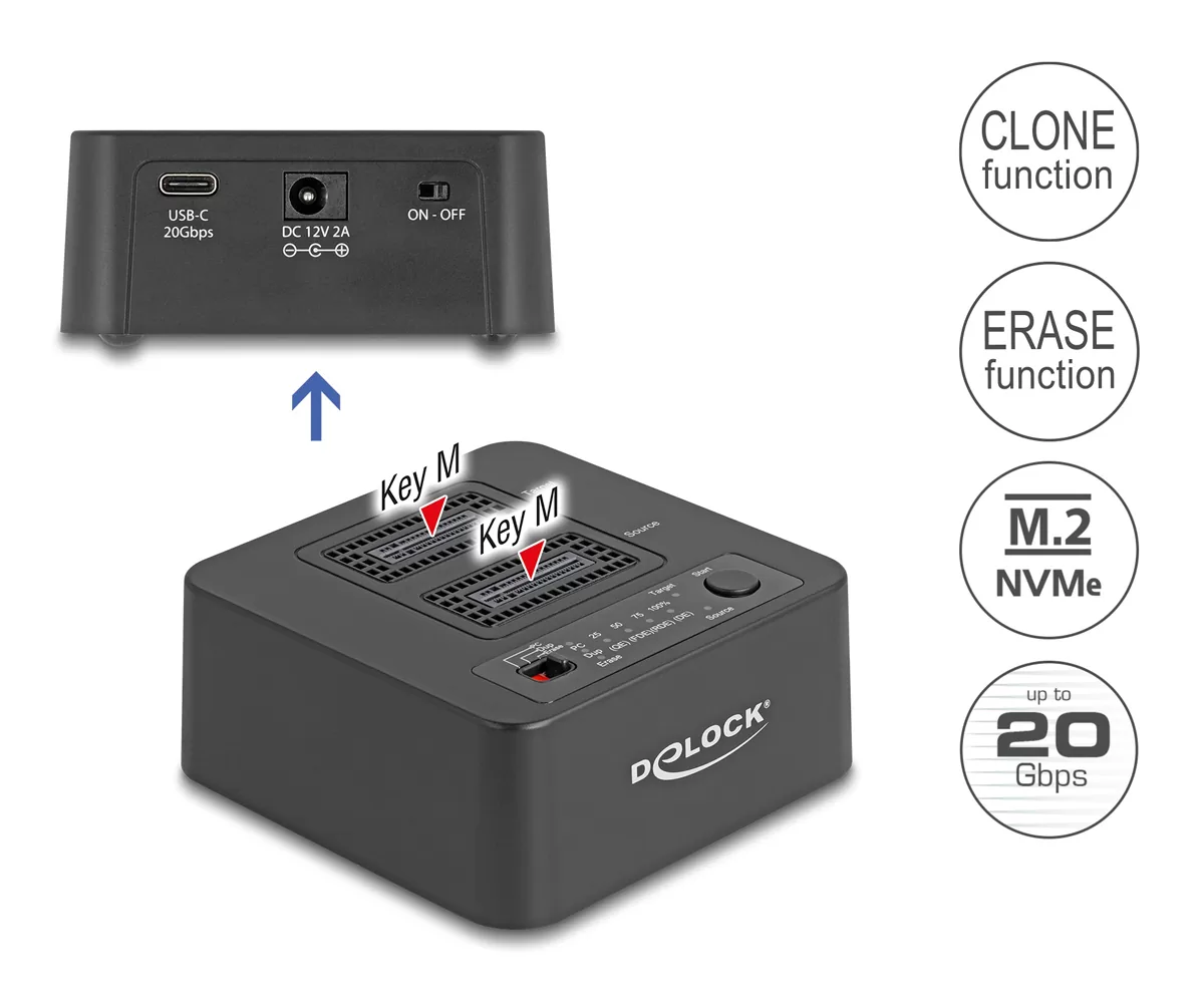 DELOCK docking station για M.2 NVMe SSD 64300, 2 θέσεων, 20Gbps, clone/erase function, μαύρο 5 DELOCK docking station για M.2 NVMe SSD 64300, 2 θέσεων, 20Gbps, clone/erase function, μαύρο - Image 3