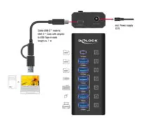 DELOCK USB hub 64326 με διακόπτες, 7x θυρών, 10Gbps, USB/USB-C σύνδεση, μαύρο 2