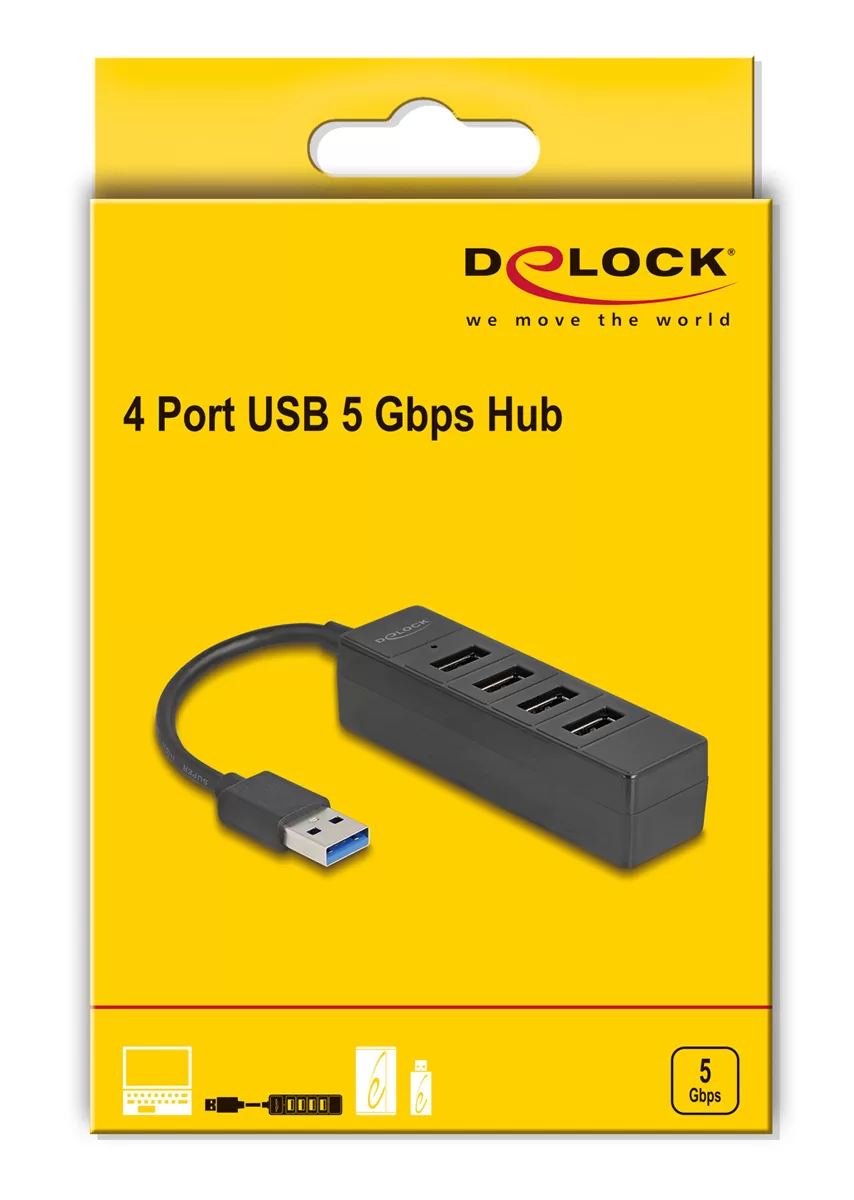 DELOCK USB hub 64350, 4x θυρών, USB 3.0, 5Gbps, USB σύνδεση, μαύρος 4 DELOCK USB hub 64350, 4x θυρών, USB 3.0, 5Gbps, USB σύνδεση, μαύρος - Image 2