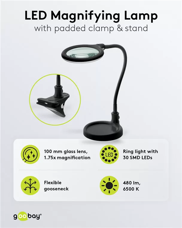 GOOBAY μεγεθυντικός φακός 64990 με κλιπ & βάση, LED, 3 διόπτρες 1.75x 5 GOOBAY μεγεθυντικός φακός 64990 με κλιπ & βάση, LED, 3 διόπτρες 1.75x - Image 3