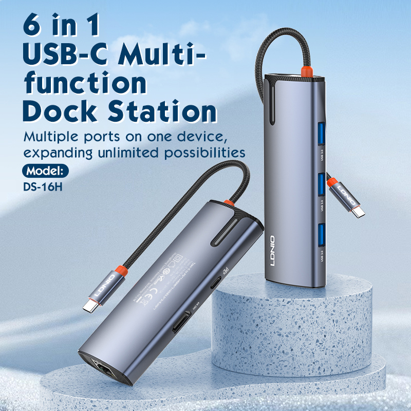 LDNIO docking station DS-16H, 6 θυρών, USB-C σύνδεση, 4K, 100W PD, γκρι 4 LDNIO docking station DS-16H, 6 θυρών, USB-C σύνδεση, 4K, 100W PD, γκρι - Image 2