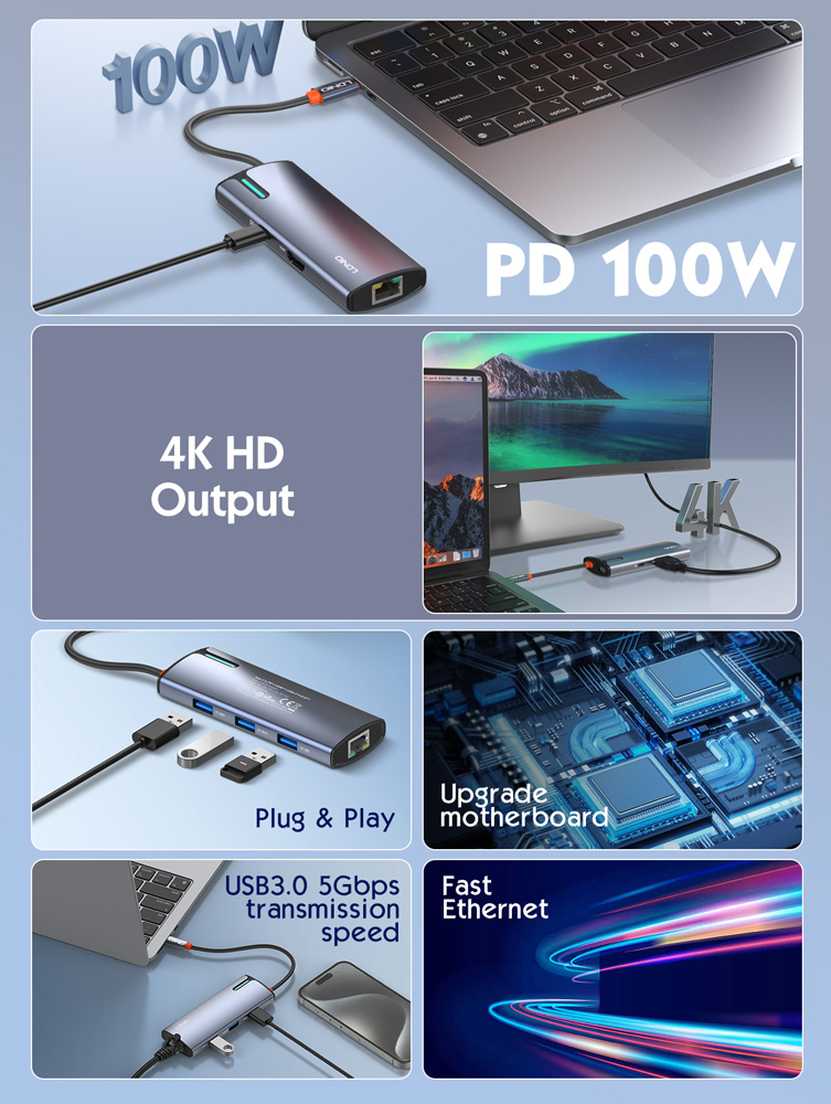 LDNIO docking station DS-16H, 6 θυρών, USB-C σύνδεση, 4K, 100W PD, γκρι 9 LDNIO docking station DS-16H, 6 θυρών, USB-C σύνδεση, 4K, 100W PD, γκρι - Image 7