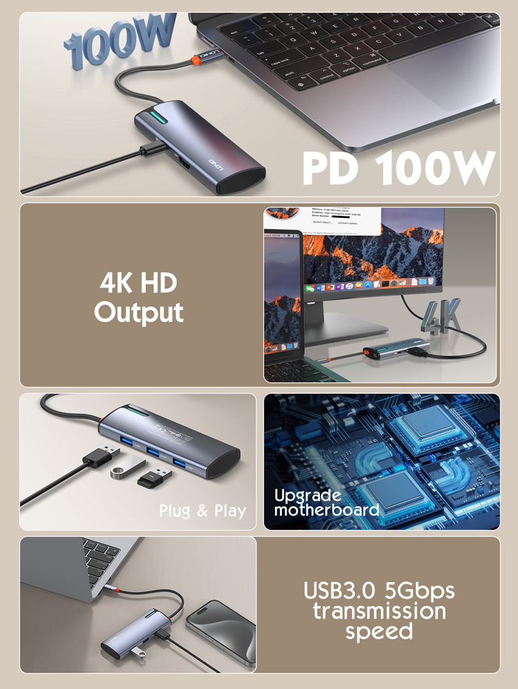 LDNIO docking station DS-15H, 5 θυρών, USB-C σύνδεση, 4K, 100W PD, γκρι 8 LDNIO docking station DS-15H, 5 θυρών, USB-C σύνδεση, 4K, 100W PD, γκρι - Image 6