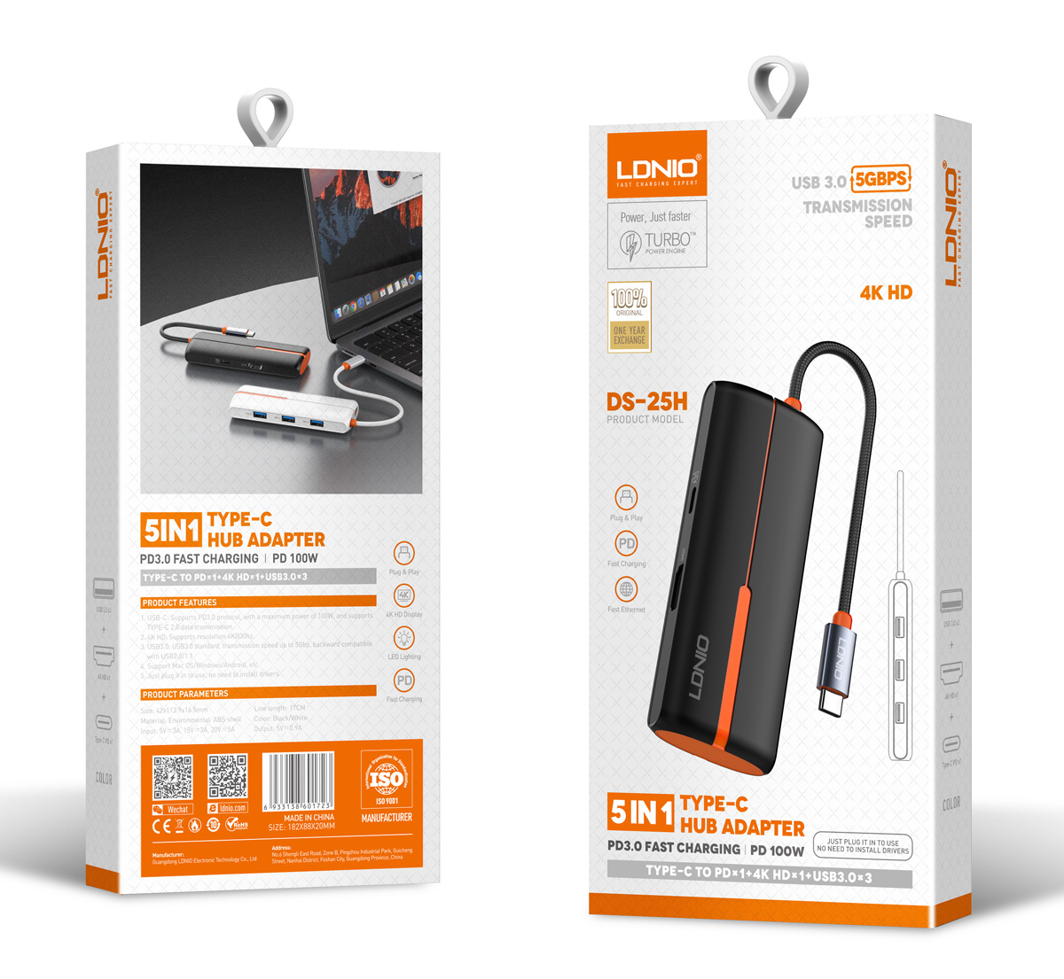LDNIO docking station DS-25H, 5 θυρών, USB-C σύνδεση, 4K, 100W PD, μαύρο 5 LDNIO docking station DS-25H, 5 θυρών, USB-C σύνδεση, 4K, 100W PD, μαύρο - Image 3