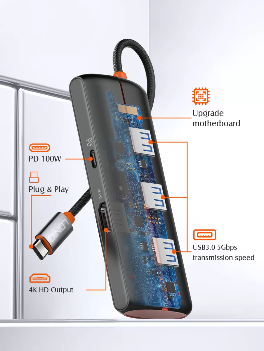 LDNIO docking station DS-25H, 5 θυρών, USB-C σύνδεση, 4K, 100W PD, μαύρο 6 LDNIO docking station DS-25H, 5 θυρών, USB-C σύνδεση, 4K, 100W PD, μαύρο - Image 4