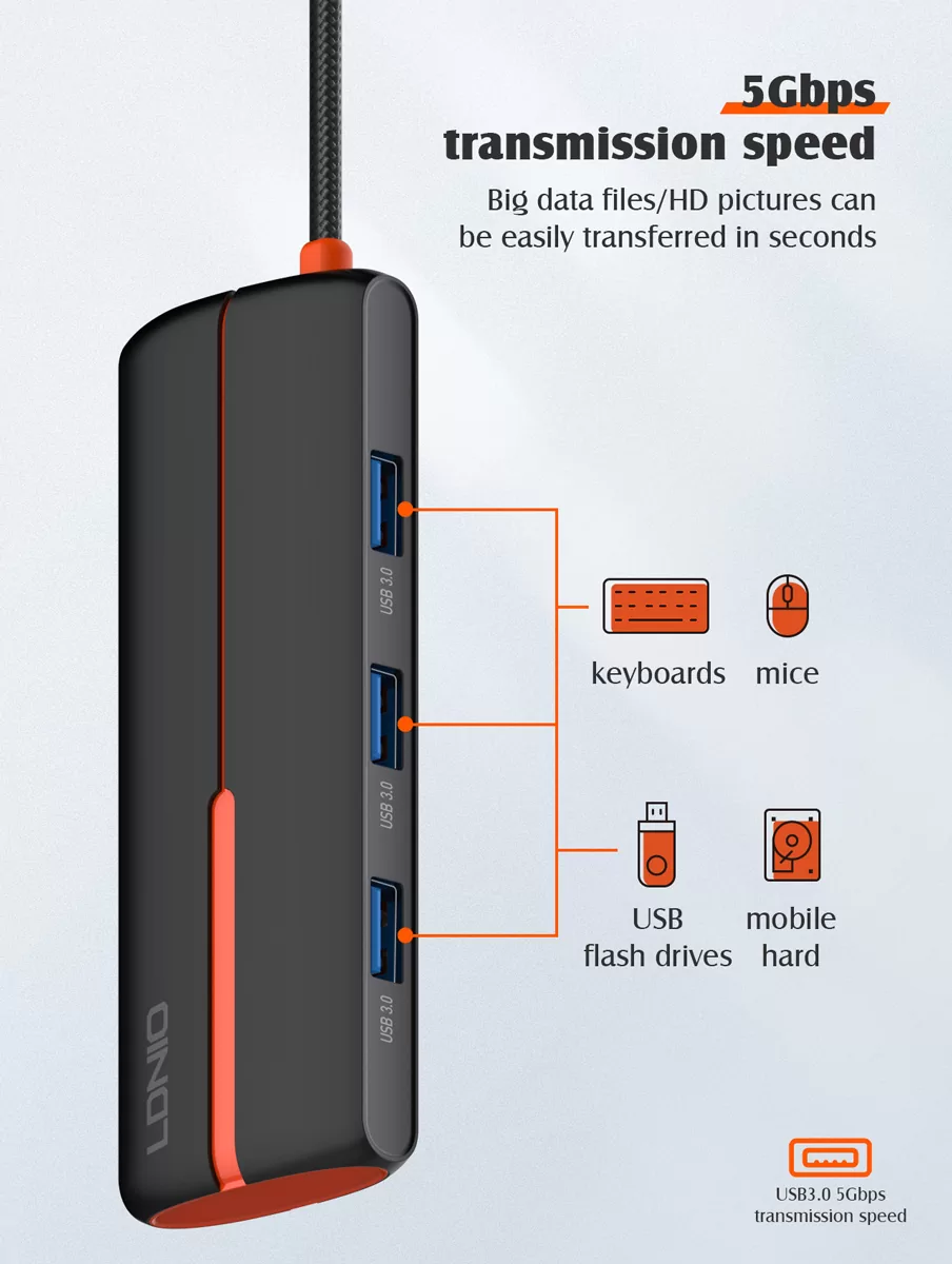 LDNIO docking station DS-25H, 5 θυρών, USB-C σύνδεση, 4K, 100W PD, μαύρο 9 LDNIO docking station DS-25H, 5 θυρών, USB-C σύνδεση, 4K, 100W PD, μαύρο - Image 7