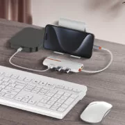 LDNIO USB hub DS-26U με θύρα δικτύου, 6 θυρών, USB-C σύνδεση, 100W PD, λευκό 2