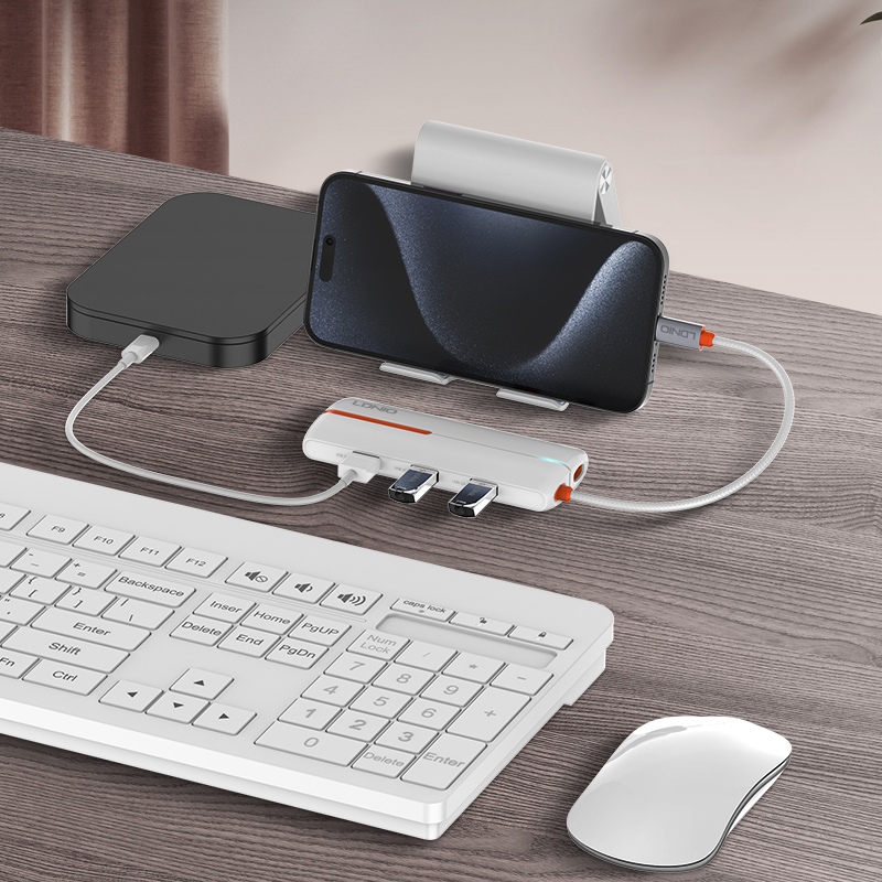 LDNIO USB hub DS-26U με θύρα δικτύου, 6 θυρών, USB-C σύνδεση, 100W PD, λευκό 4 LDNIO USB hub DS-26U με θύρα δικτύου, 6 θυρών, USB-C σύνδεση, 100W PD, λευκό - Image 2