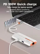 LDNIO USB hub DS-26U με θύρα δικτύου, 6 θυρών, USB-C σύνδεση, 100W PD, λευκό 3