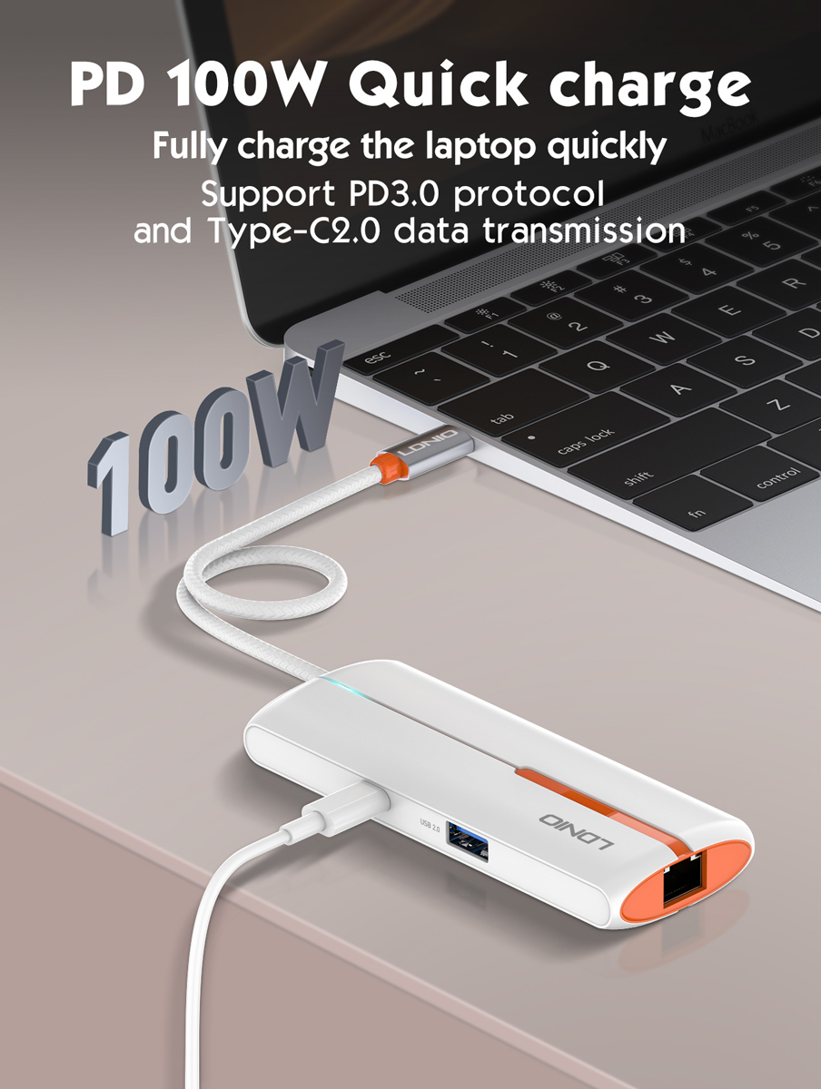 LDNIO USB hub DS-26U με θύρα δικτύου, 6 θυρών, USB-C σύνδεση, 100W PD, λευκό 5 LDNIO USB hub DS-26U με θύρα δικτύου, 6 θυρών, USB-C σύνδεση, 100W PD, λευκό - Image 3