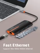 LDNIO USB hub DS-26U με θύρα δικτύου, 6 θυρών, USB-C σύνδεση, 100W PD, λευκό 4