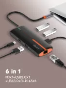 LDNIO USB hub DS-26U με θύρα δικτύου, 6 θυρών, USB-C σύνδεση, 100W PD, λευκό 5