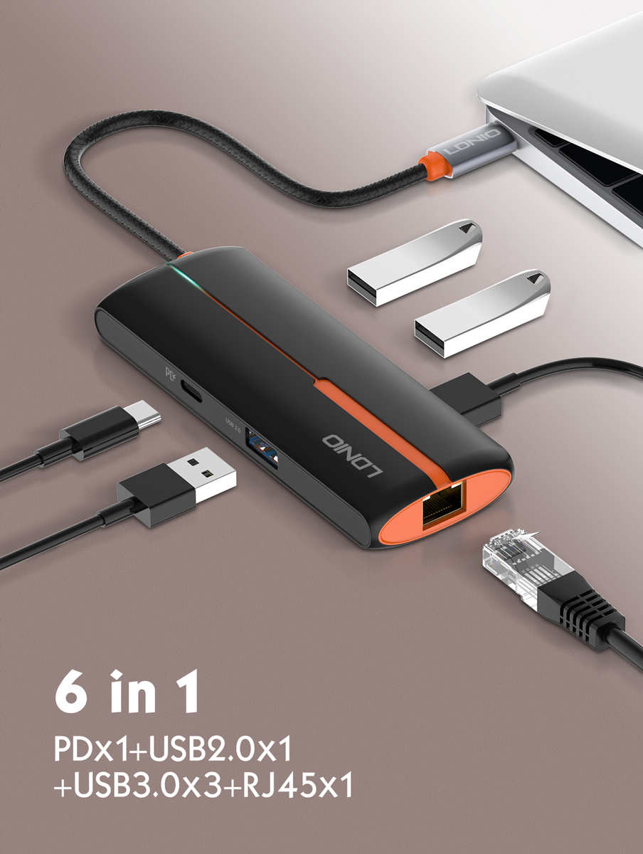 LDNIO USB hub DS-26U με θύρα δικτύου, 6 θυρών, USB-C σύνδεση, 100W PD, λευκό 7 LDNIO USB hub DS-26U με θύρα δικτύου, 6 θυρών, USB-C σύνδεση, 100W PD, λευκό - Image 5