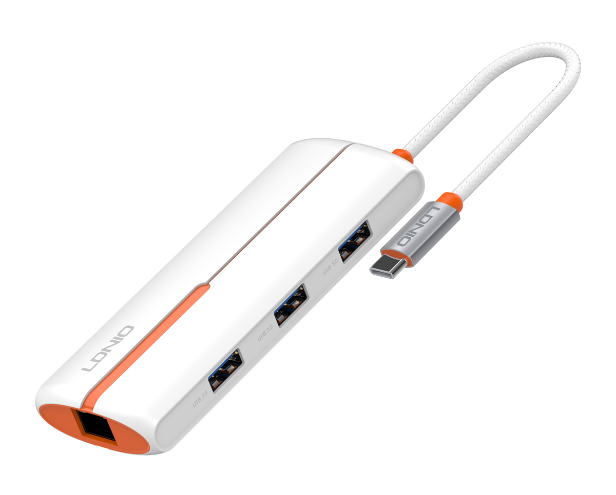 LDNIO USB hub DS-26U με θύρα δικτύου, 6 θυρών, USB-C σύνδεση, 100W PD, λευκό 3 LDNIO USB hub DS-26U με θύρα δικτύου, 6 θυρών, USB-C σύνδεση, 100W PD, λευκό