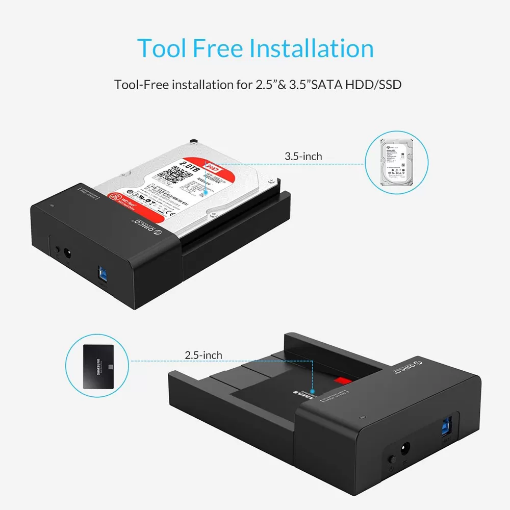 ORICO docking station για 2.5" ή 3.5" SATA HDD/SSD 6518US3-V2, 5Gbps, μαύρο 4 ORICO docking station για 2.5" ή 3.5" SATA HDD/SSD 6518US3-V2, 5Gbps, μαύρο - Image 2
