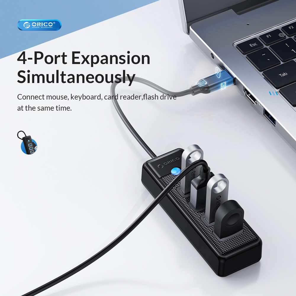 ORICO USB hub PW4U-C3, 4x θυρών, USB 3.0, 5Gbps, USB-C σύνδεση, μαύρο 4 ORICO USB hub PW4U-C3, 4x θυρών, USB 3.0, 5Gbps, USB-C σύνδεση, μαύρο - Image 2