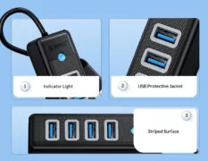 ORICO USB hub PW4U-C3, 4x θυρών, USB 3.0, 5Gbps, USB-C σύνδεση, μαύρο 4
