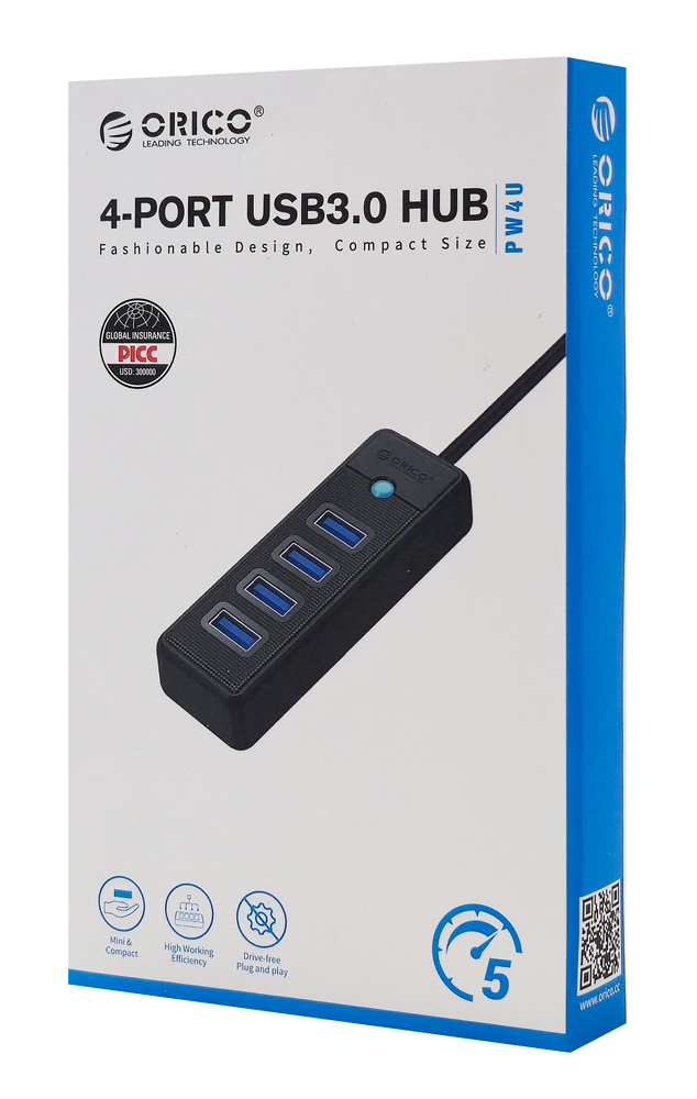 ORICO USB hub PW4U-C3, 4x θυρών, USB 3.0, 5Gbps, USB-C σύνδεση, μαύρο 7 ORICO USB hub PW4U-C3, 4x θυρών, USB 3.0, 5Gbps, USB-C σύνδεση, μαύρο - Image 5