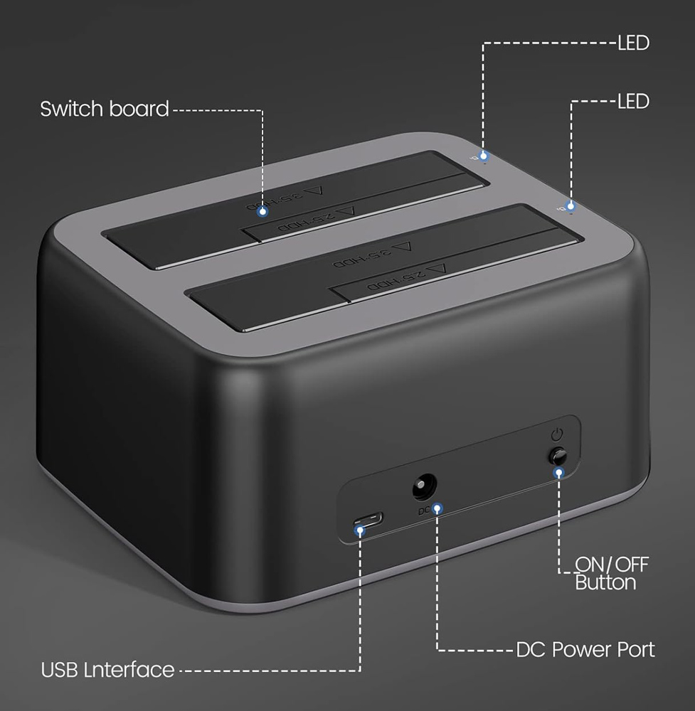 ORICO docking station για 2.5" ή 3.5" SATA HDD/SSD 6829C3-V1, 2 θέσεων, 5Gbps, μαύρο 6 ORICO docking station για 2.5" ή 3.5" SATA HDD/SSD 6829C3-V1, 2 θέσεων, 5Gbps, μαύρο - Image 4