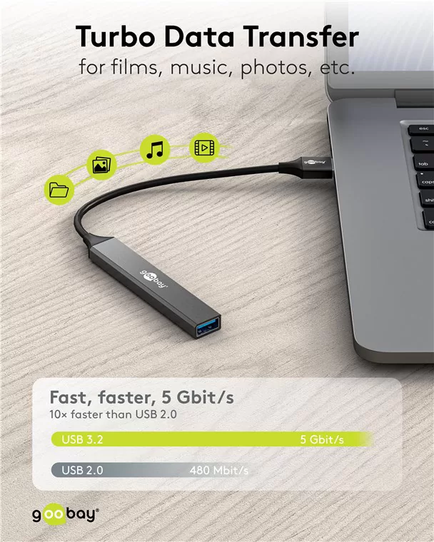 GOOBAY USB hub 74456, 4x θυρών, USB 3.2, 5Gbps, USB σύνδεση, γκρι 4 GOOBAY USB hub 74456, 4x θυρών, USB 3.2, 5Gbps, USB σύνδεση, γκρι - Image 2