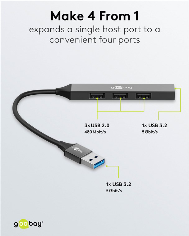 GOOBAY USB hub 74456, 4x θυρών, USB 3.2, 5Gbps, USB σύνδεση, γκρι 5 GOOBAY USB hub 74456, 4x θυρών, USB 3.2, 5Gbps, USB σύνδεση, γκρι - Image 3