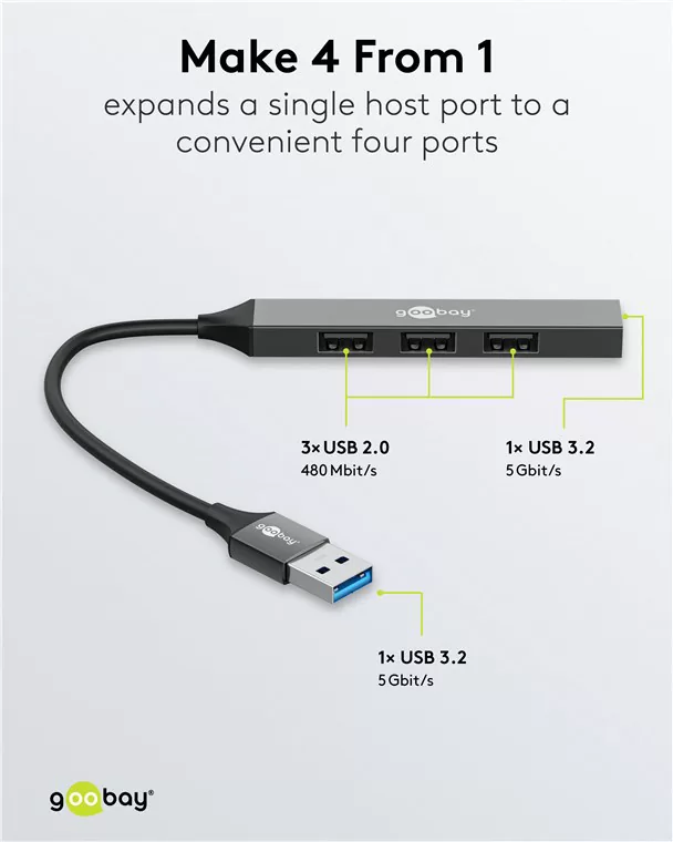 GOOBAY USB hub 74456, 4x θυρών, USB 3.2, 5Gbps, USB σύνδεση, γκρι 5 GOOBAY USB hub 74456, 4x θυρών, USB 3.2, 5Gbps, USB σύνδεση, γκρι - Image 3