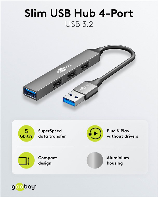 GOOBAY USB hub 74456, 4x θυρών, USB 3.2, 5Gbps, USB σύνδεση, γκρι 7 GOOBAY USB hub 74456, 4x θυρών, USB 3.2, 5Gbps, USB σύνδεση, γκρι - Image 5