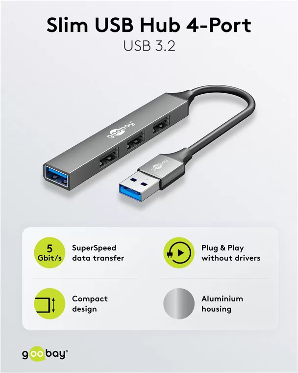 GOOBAY USB hub 74456, 4x θυρών, USB 3.2, 5Gbps, USB σύνδεση, γκρι 7 GOOBAY USB hub 74456, 4x θυρών, USB 3.2, 5Gbps, USB σύνδεση, γκρι - Image 5