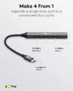 GOOBAY USB hub 74457, 4x θυρών, USB 3.2, 5Gbps, USB-C σύνδεση, γκρι 3