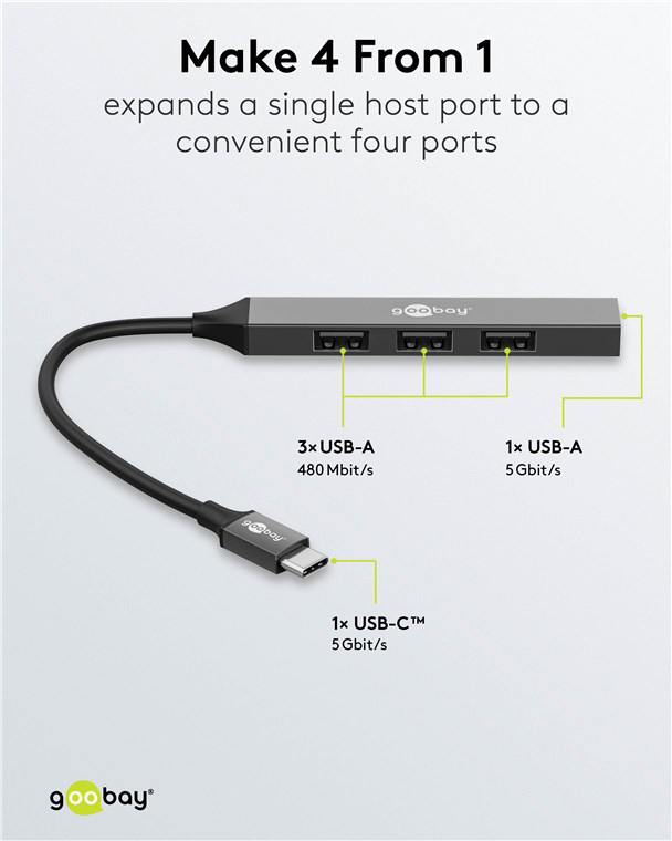 GOOBAY USB hub 74457, 4x θυρών, USB 3.2, 5Gbps, USB-C σύνδεση, γκρι 5 GOOBAY USB hub 74457, 4x θυρών, USB 3.2, 5Gbps, USB-C σύνδεση, γκρι - Image 3