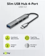 GOOBAY USB hub 74457, 4x θυρών, USB 3.2, 5Gbps, USB-C σύνδεση, γκρι 5