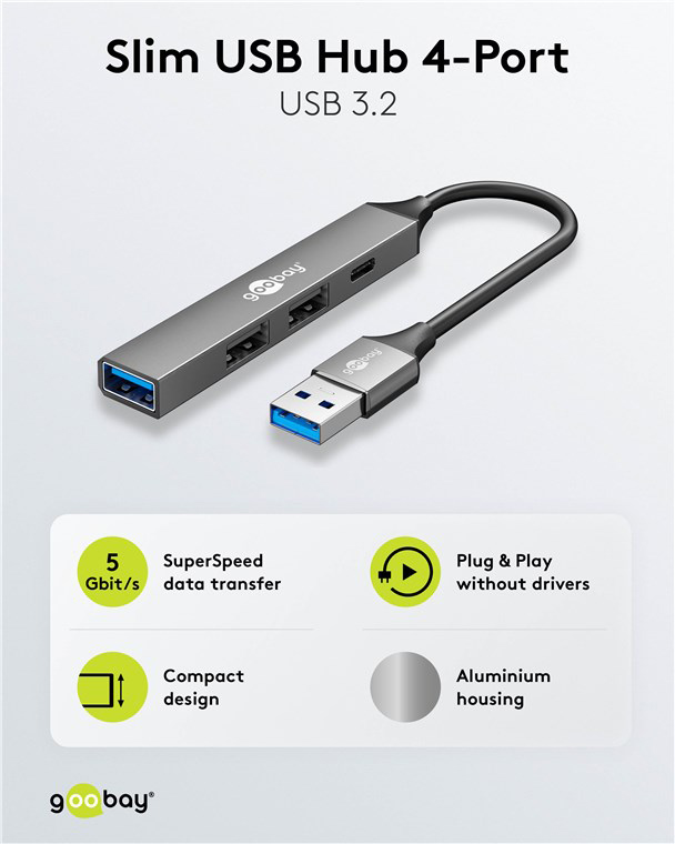 GOOBAY USB hub 74458, 4x θυρών, USB 3.2, 5Gbps, USB σύνδεση, γκρι 7 GOOBAY USB hub 74458, 4x θυρών, USB 3.2, 5Gbps, USB σύνδεση, γκρι - Image 5