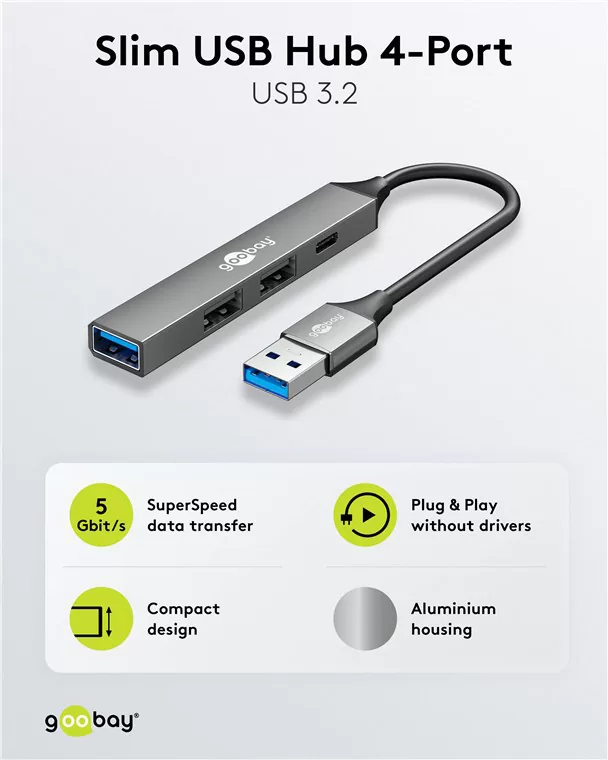 GOOBAY USB hub 74458, 4x θυρών, USB 3.2, 5Gbps, USB σύνδεση, γκρι 7 GOOBAY USB hub 74458, 4x θυρών, USB 3.2, 5Gbps, USB σύνδεση, γκρι - Image 5
