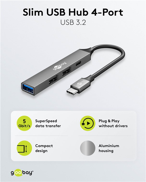 GOOBAY USB hub 74459, 4x θυρών, USB 3.2, 5Gbps, USB-C σύνδεση, γκρι 7 GOOBAY USB hub 74459, 4x θυρών, USB 3.2, 5Gbps, USB-C σύνδεση, γκρι - Image 5
