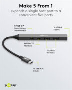GOOBAY USB hub 74460, 5x θυρών, USB 3.2, 5Gbps, 100W, USB-C σύνδεση, γκρι 3