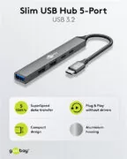 GOOBAY USB hub 74460, 5x θυρών, USB 3.2, 5Gbps, 100W, USB-C σύνδεση, γκρι 5