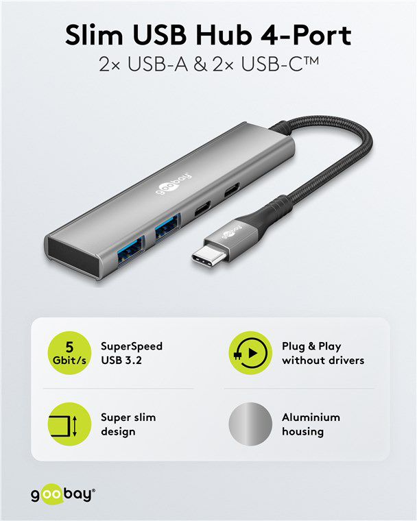 GOOBAY USB hub 76563, 4x θυρών, USB 3.2, 5Gbps, USB-C σύνδεση, γκρι 5 GOOBAY USB hub 76563, 4x θυρών, USB 3.2, 5Gbps, USB-C σύνδεση, γκρι - Image 3