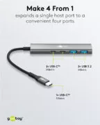 GOOBAY USB hub 76563, 4x θυρών, USB 3.2, 5Gbps, USB-C σύνδεση, γκρι 4