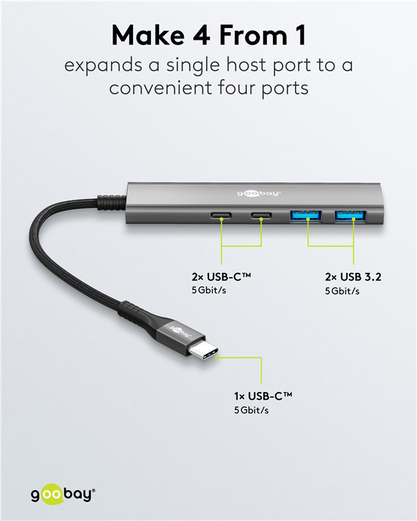 GOOBAY USB hub 76563, 4x θυρών, USB 3.2, 5Gbps, USB-C σύνδεση, γκρι 6 GOOBAY USB hub 76563, 4x θυρών, USB 3.2, 5Gbps, USB-C σύνδεση, γκρι - Image 4