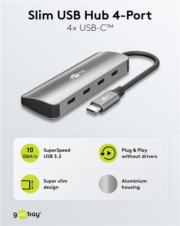 GOOBAY USB hub 76565, 4x θυρών, USB 3.2, 10Gbps, USB-C σύνδεση, γκρι 4 GOOBAY USB hub 76565, 4x θυρών, USB 3.2, 10Gbps, USB-C σύνδεση, γκρι - Image 2