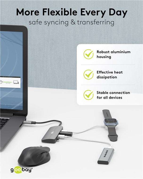 GOOBAY USB hub 76565, 4x θυρών, USB 3.2, 10Gbps, USB-C σύνδεση, γκρι 8 GOOBAY USB hub 76565, 4x θυρών, USB 3.2, 10Gbps, USB-C σύνδεση, γκρι - Image 6