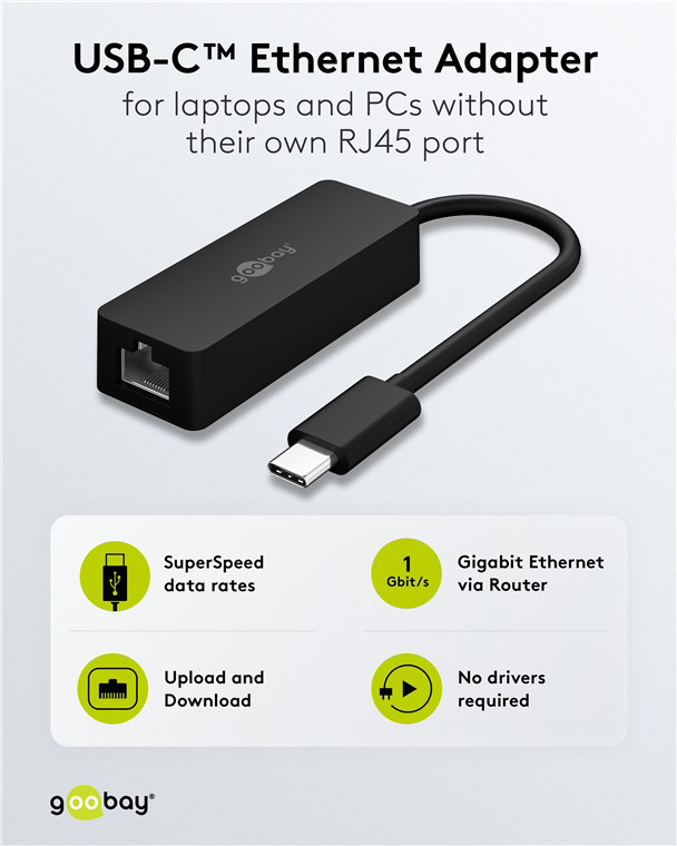 GOOBAY αντάπτορας δικτύου 76579, USB-C, 1000Mbps Ethernet, μαύρος 5 GOOBAY αντάπτορας δικτύου 76579, USB-C, 1000Mbps Ethernet, μαύρος - Image 3