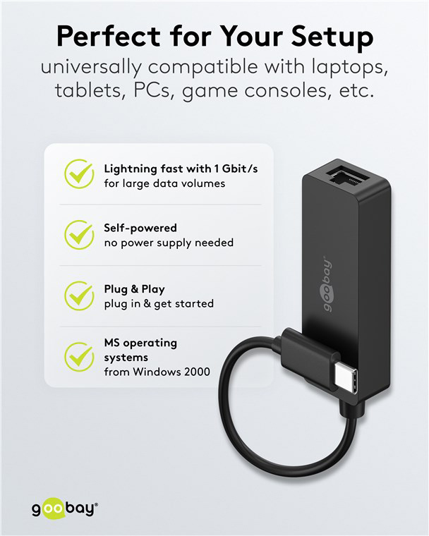 GOOBAY αντάπτορας δικτύου 76579, USB-C, 1000Mbps Ethernet, μαύρος 8 GOOBAY αντάπτορας δικτύου 76579, USB-C, 1000Mbps Ethernet, μαύρος - Image 6