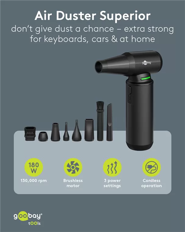 GOOBAY ηλεκτρικό air duster 77831 με φακό, 180W, 6000mAh, μαύρο 5 GOOBAY ηλεκτρικό air duster 77831 με φακό, 180W, 6000mAh, μαύρο - Image 3