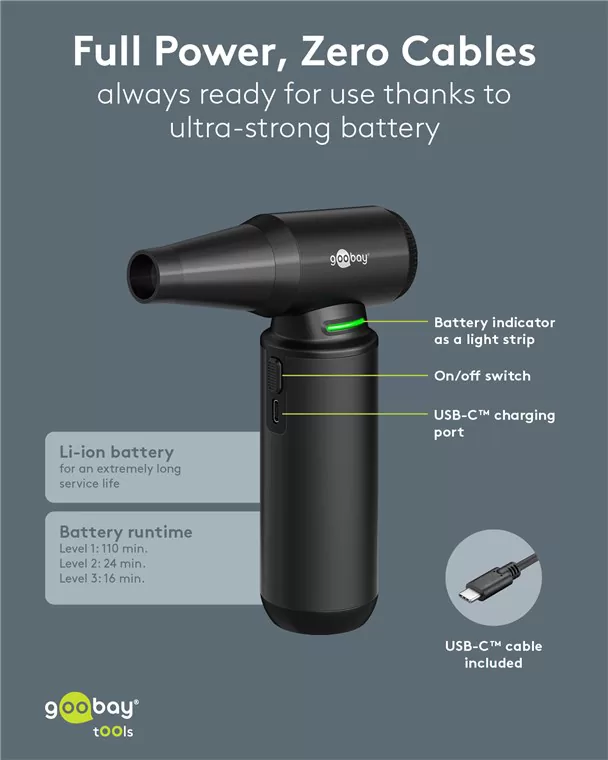 GOOBAY ηλεκτρικό air duster 77831 με φακό, 180W, 6000mAh, μαύρο 7 GOOBAY ηλεκτρικό air duster 77831 με φακό, 180W, 6000mAh, μαύρο - Image 5